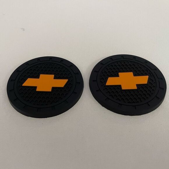 Chevrolet Car Cup Holder Coasters with Bow tie logo set of 2 NWT - Picture 1 of 4